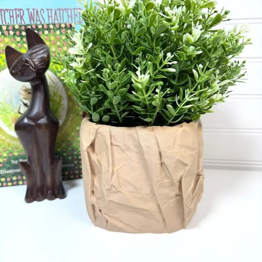 Crumpled Paper Pot, Cachepot Planter, Square Indoor Tabletop Plant Pot